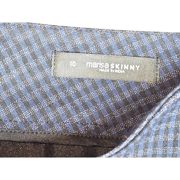 Loft Marisa Skinny Houndstooth Pants Size 10 Blue & Black Cotton Blend - Picture 4 of 10